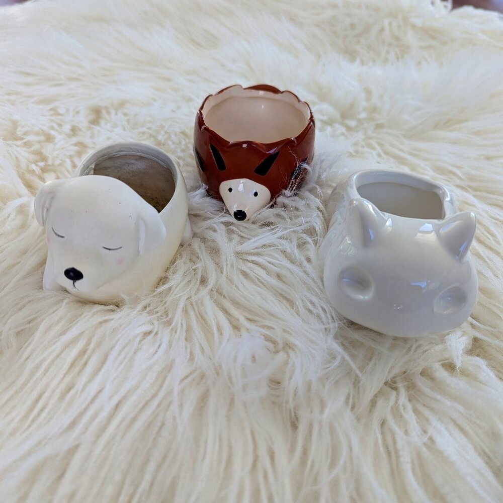 Cute Planters lot - 3 Animals - Bulbasaur Planter, Dog/puppy, Porcupine